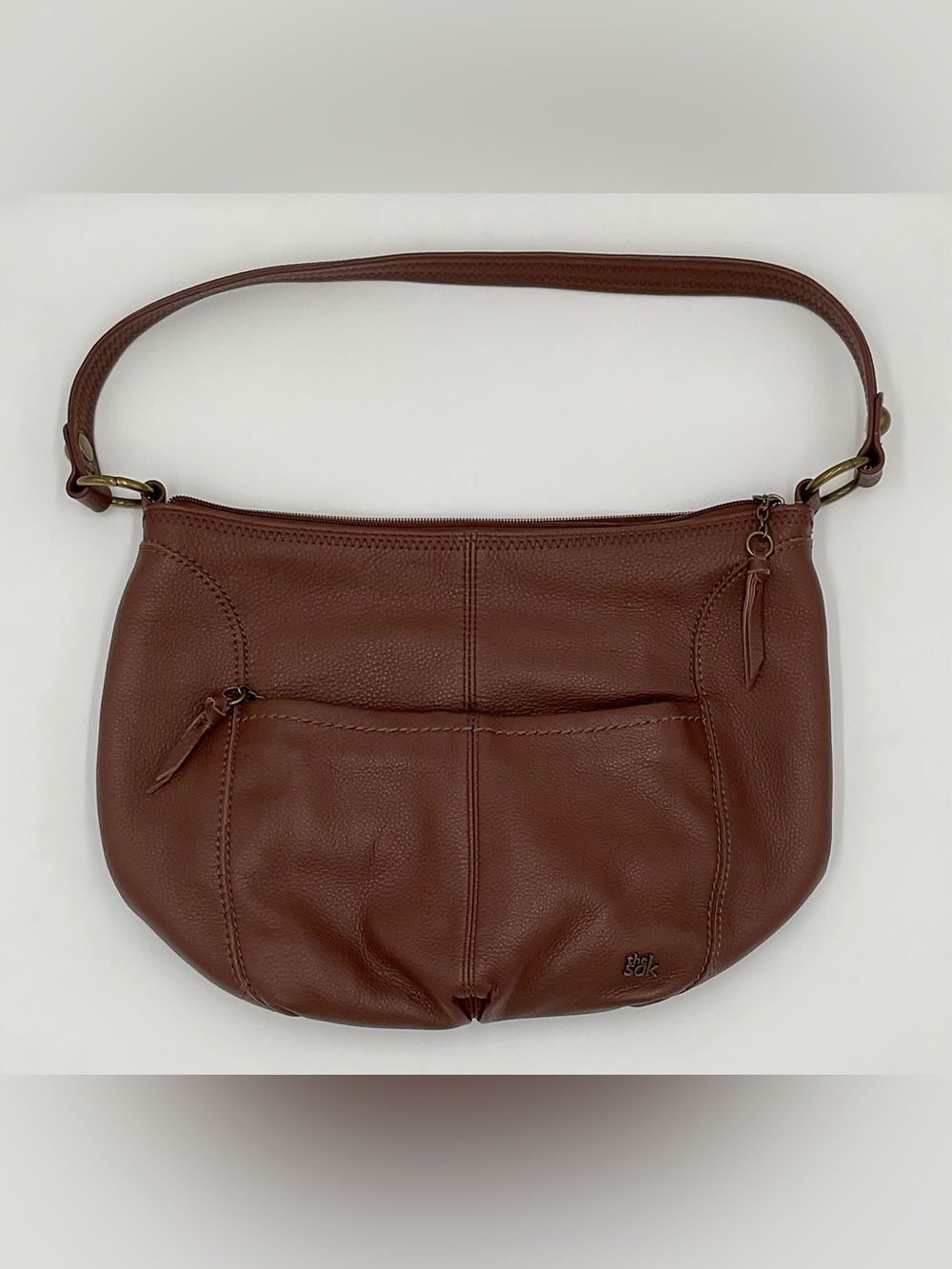 The Sak Rich Brown Pebbled Leather Hobo Bag with Top Stitching Detail - Picture 5 of 14